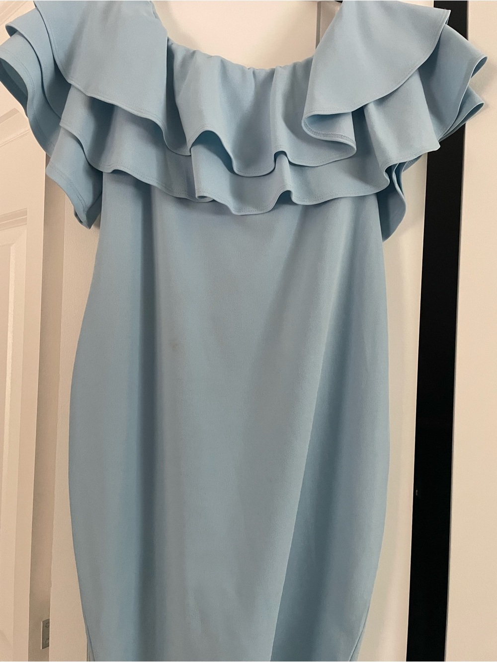 Light Blue Ruffle-Off-Shoulder Maternity Dress - Picture 2 of 3